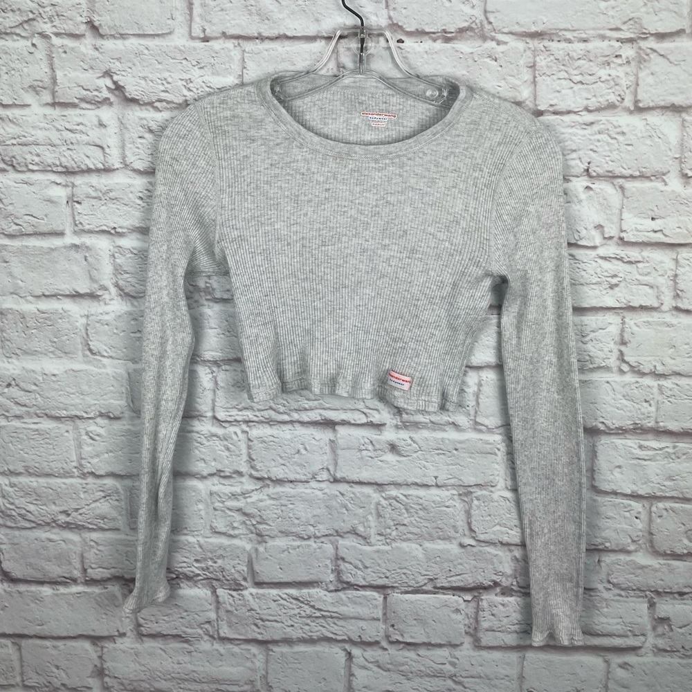 Alexander Wang Cropped Long Sleeve Tee in Ribbed Jersey Size M
